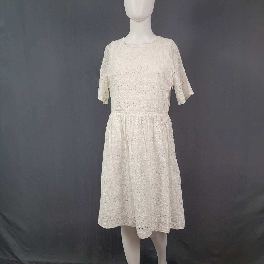 Downeast White Eyelet Embroidered Prairie Midi Dress Cottagecore NWT Boho Modest